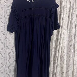Navy Blue Ruffle Sleeve Dress